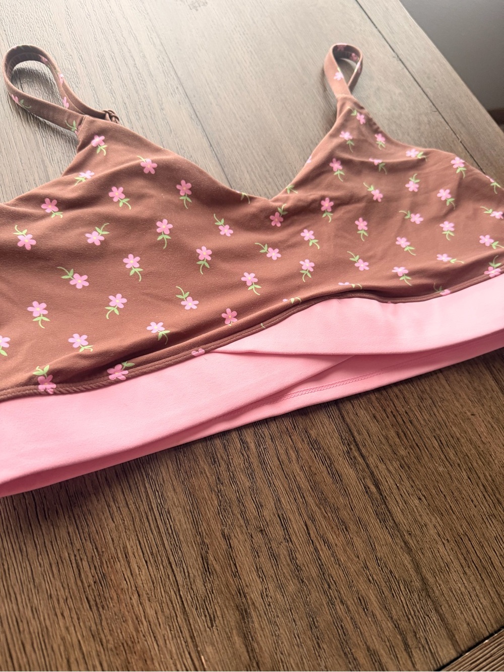 JoyLab Brown Floral Sports Bra with Pink Band - Picture 2 of 6